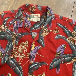 Paradise Found Magnum PI Hawaiian Shirt Men's XL Red Rayon Parrot Tropical Bird